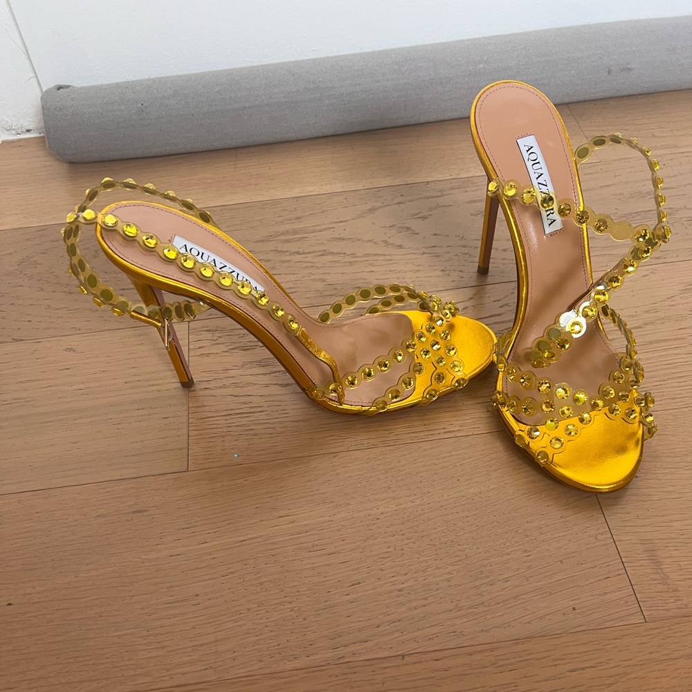 Never Worn Aquazzura Tequila 105 crystal-embellished leather sandals